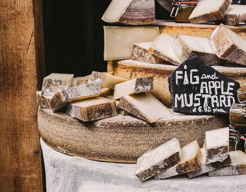 Sliced cheeses with apple mustard