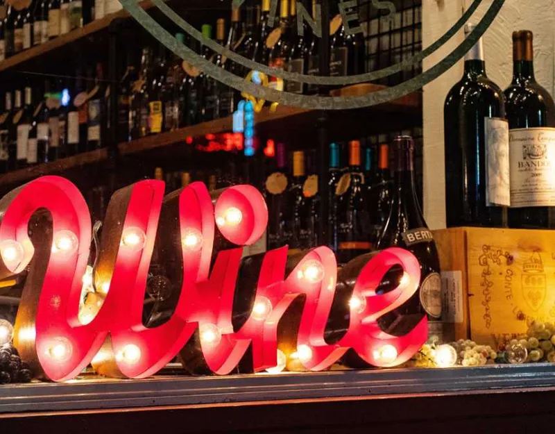 Wine sign with lights