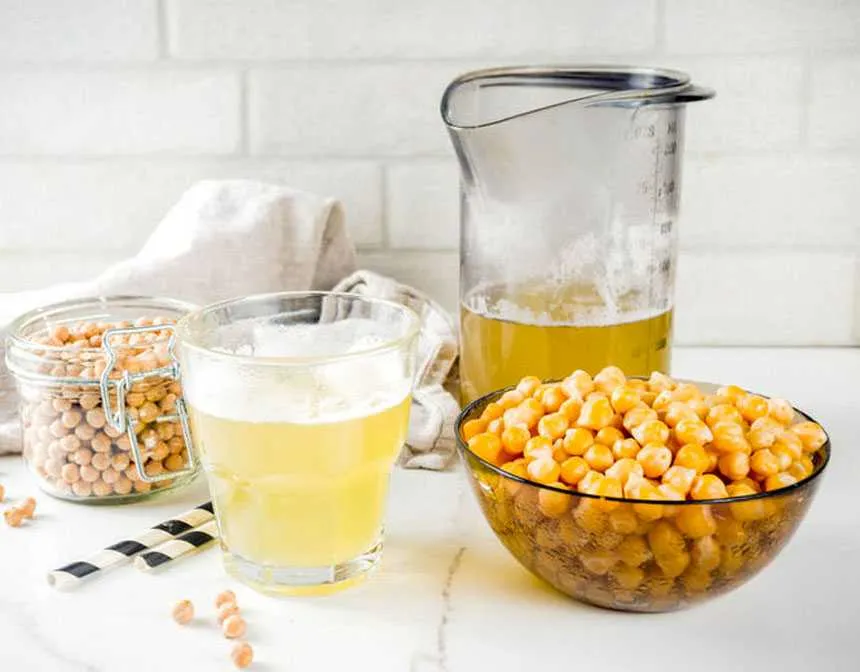 A bowl of chickpeas and aquafaba