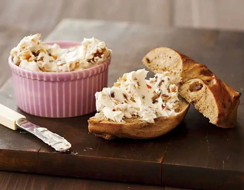 Walnut cream cheese on bagel