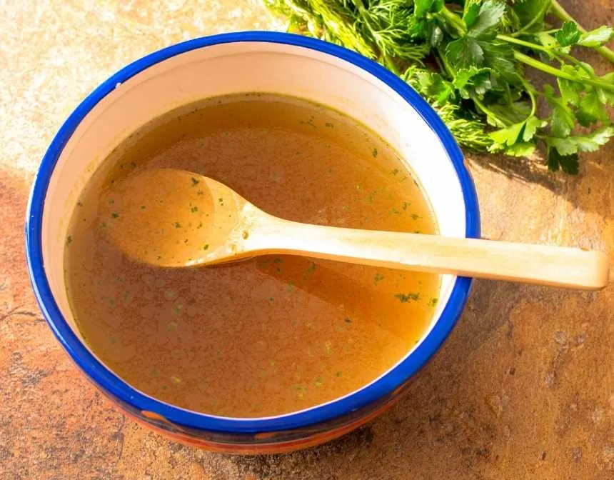 beef broth in a bowl