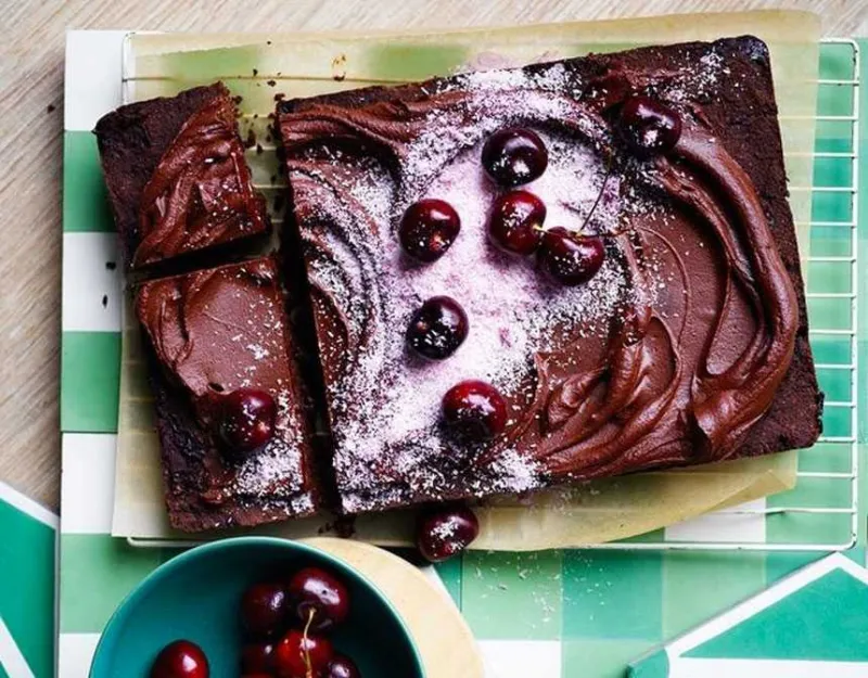 Brownie with cherries