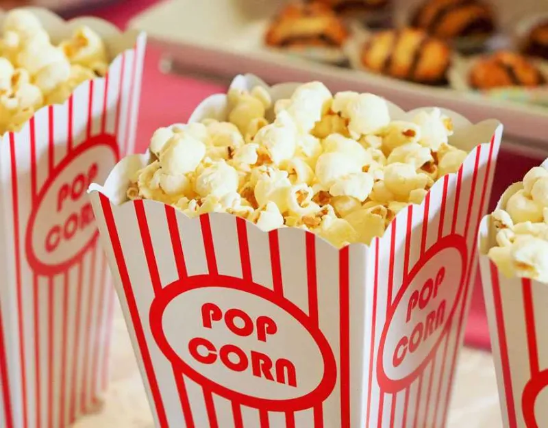 Red and white striped popcorn box