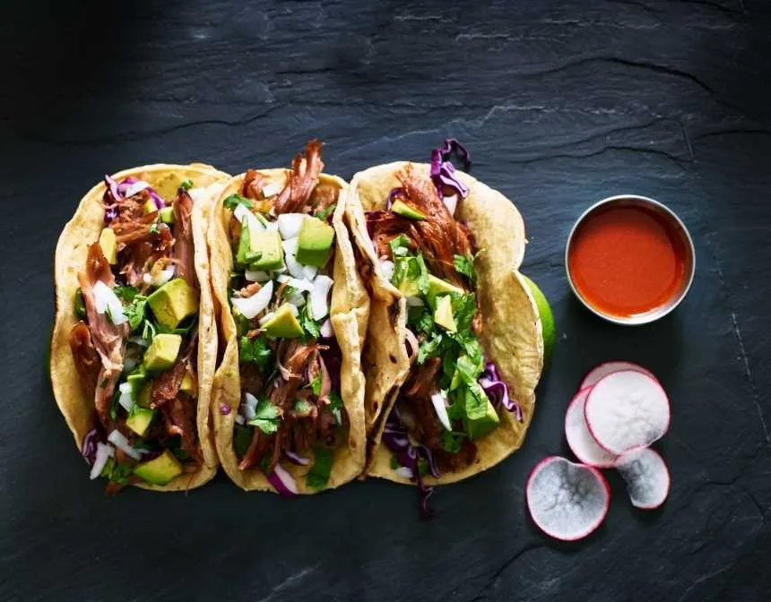 beef tacos with hot sauce