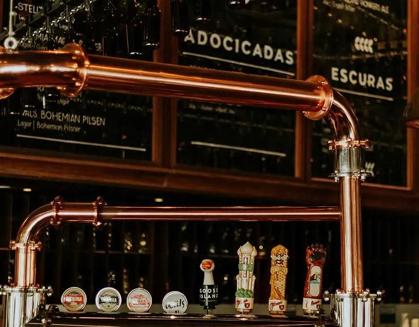 Brass colored pipes at a bar
