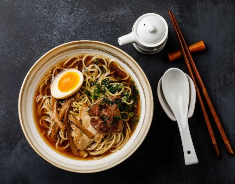 Pork ramen with chopsticks