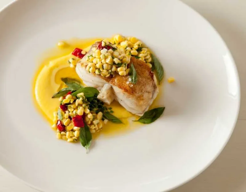 monkfish with corn salad