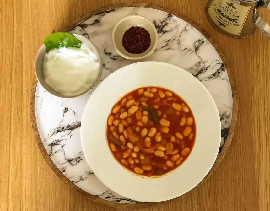 Dry beans dish with yogurt and crushed red peppers