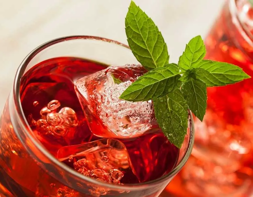 cold hibiscus tea with mint