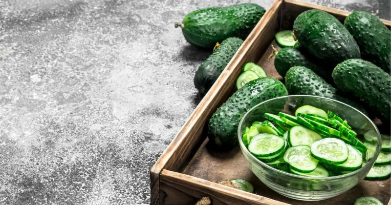 Whole and Slices of Fresh Cucumbers