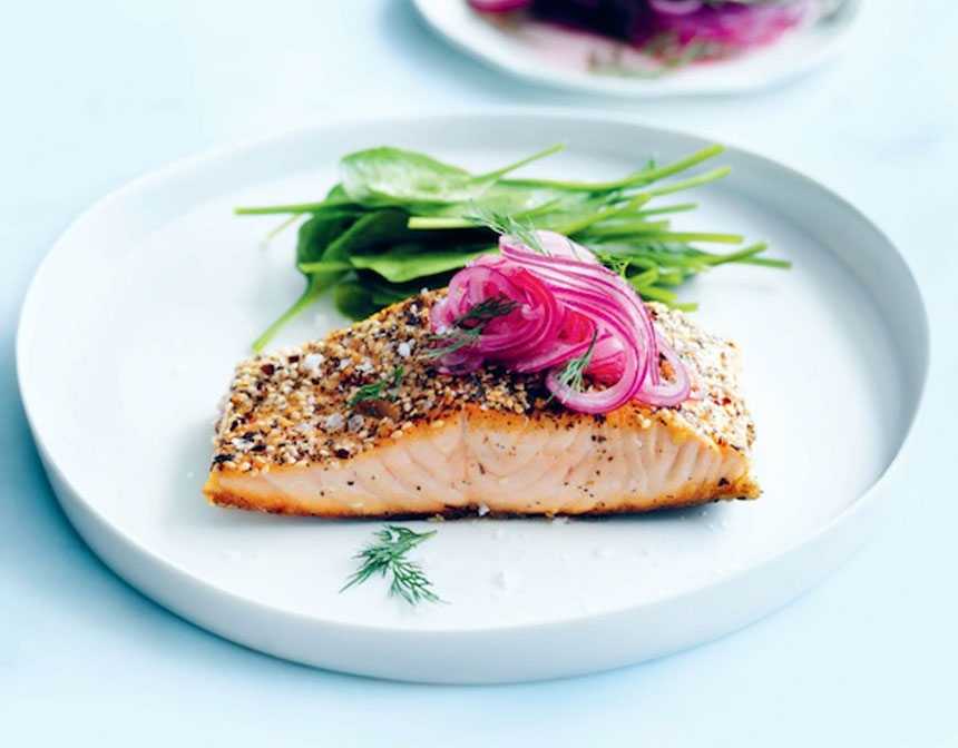 Baked Salmon with Fried Onions