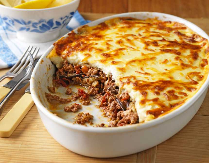 Layered Moussaka with Potatoes and Eggplant