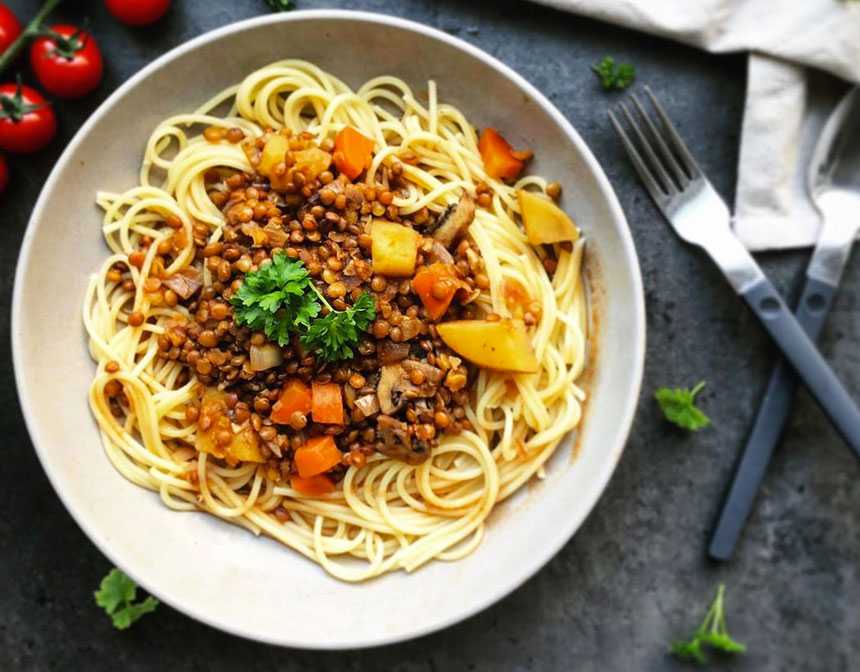 Vegan Lentil Spaghetti Bolognese